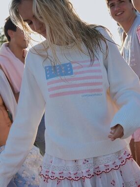 LoveShackFancy Ty Pullover American Flag Sweater Size M